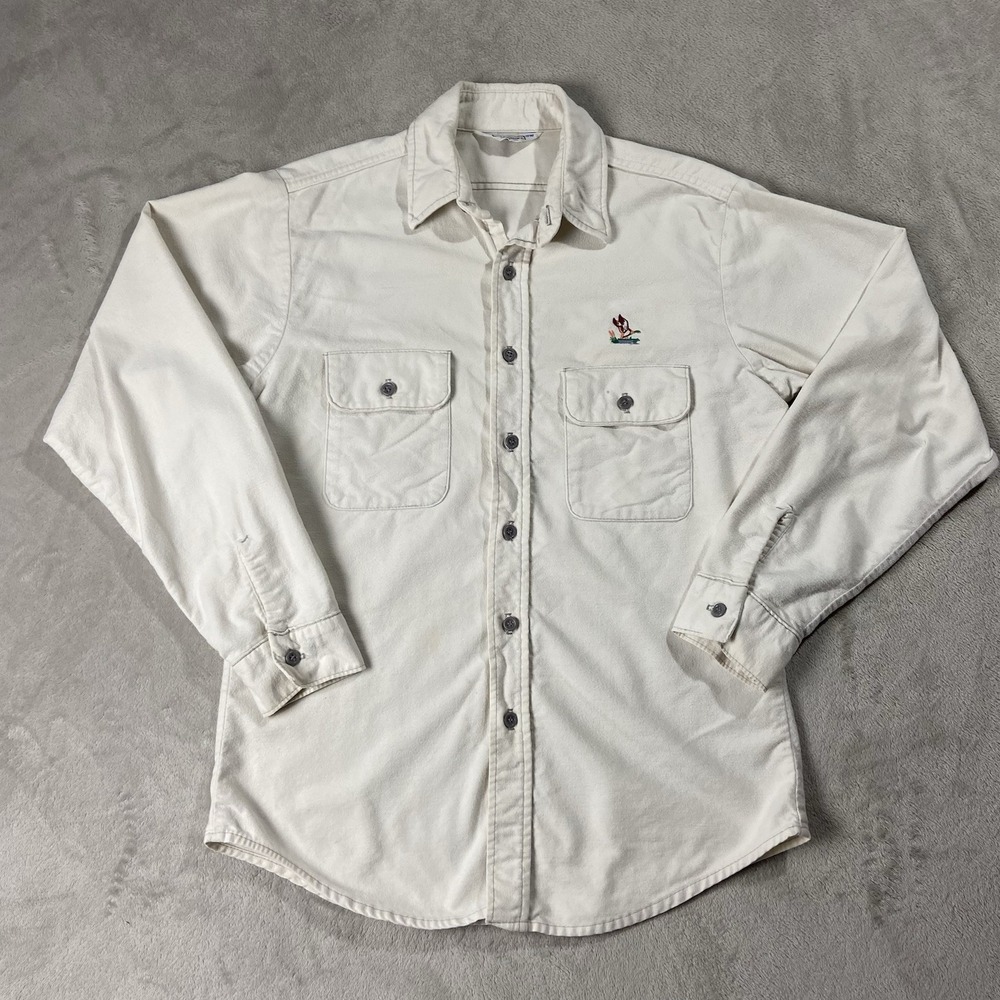 VTG Five Brother Long Sleeve Embroidered Mallard Flannel Button Up Ivory Men's M